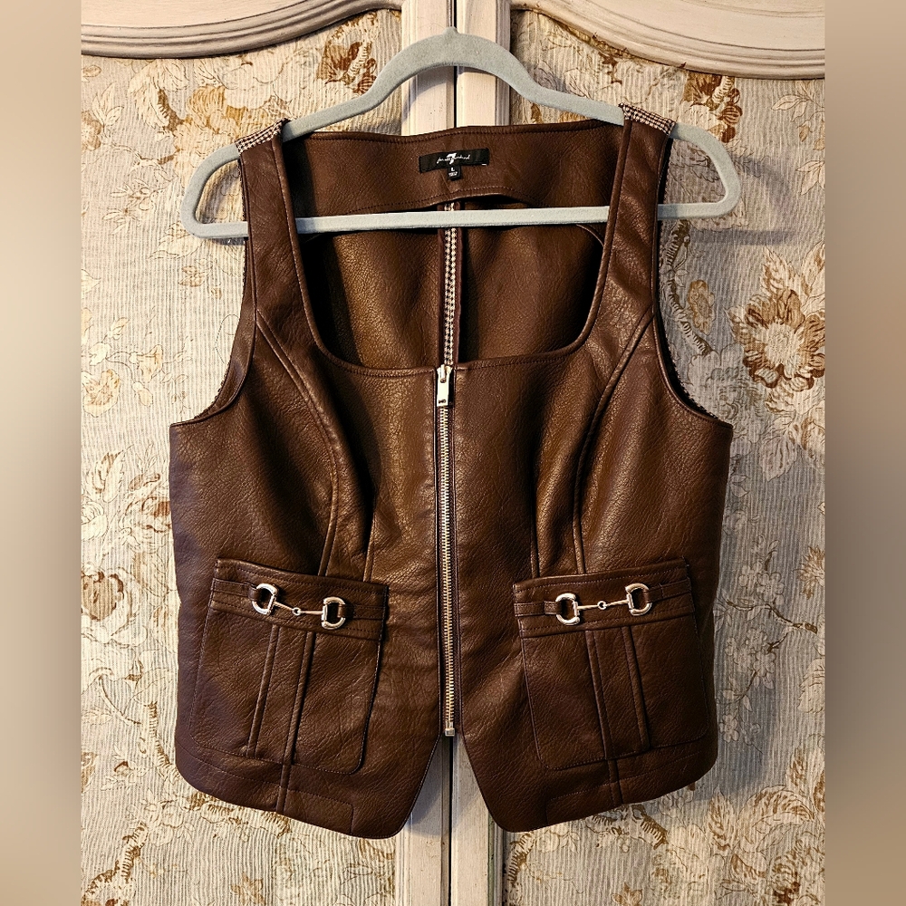 Vegan Leather Plaid Vest